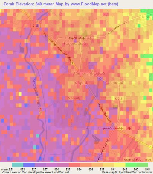Zorak,Armenia Elevation Map