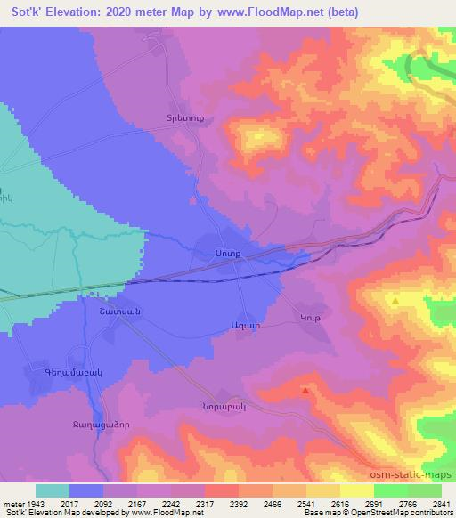 Sot'k',Armenia Elevation Map