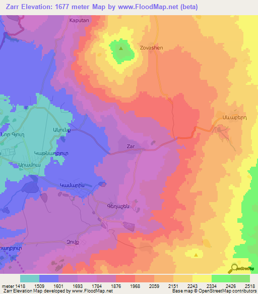 Zarr,Armenia Elevation Map
