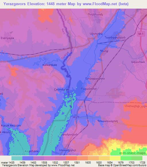 Yerazgavors,Armenia Elevation Map