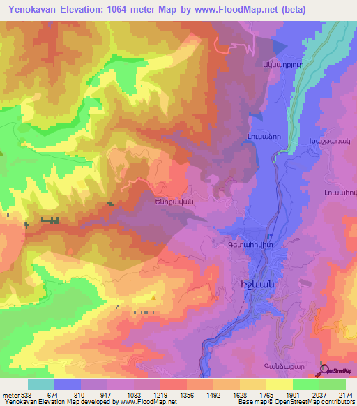 Yenokavan,Armenia Elevation Map