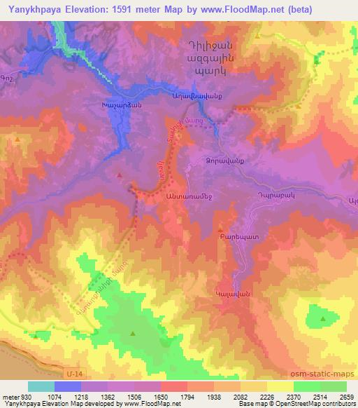 Yanykhpaya,Armenia Elevation Map
