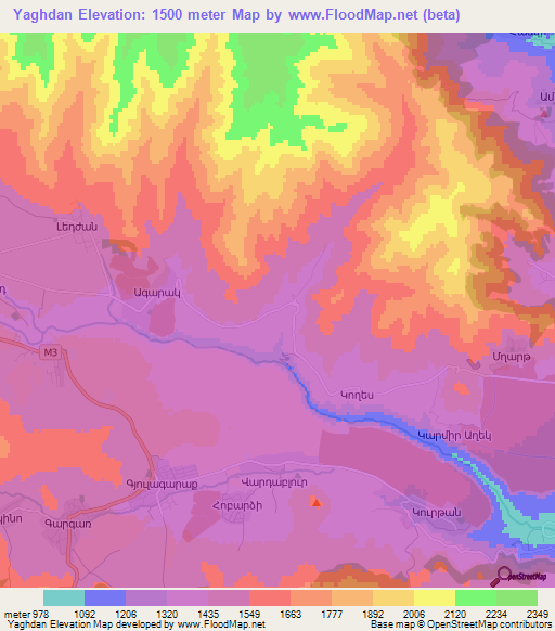 Yaghdan,Armenia Elevation Map
