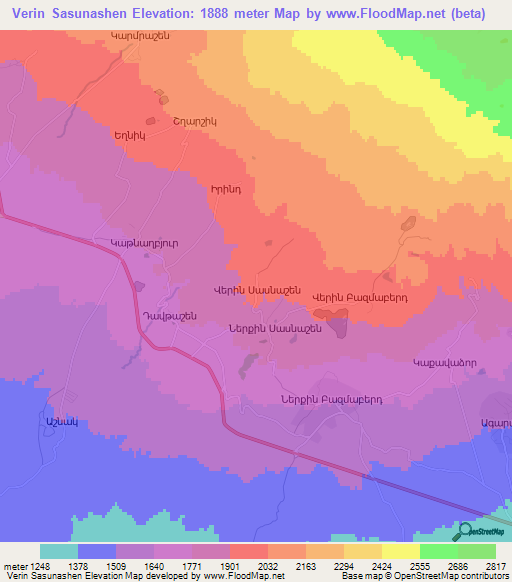 Verin Sasunashen,Armenia Elevation Map
