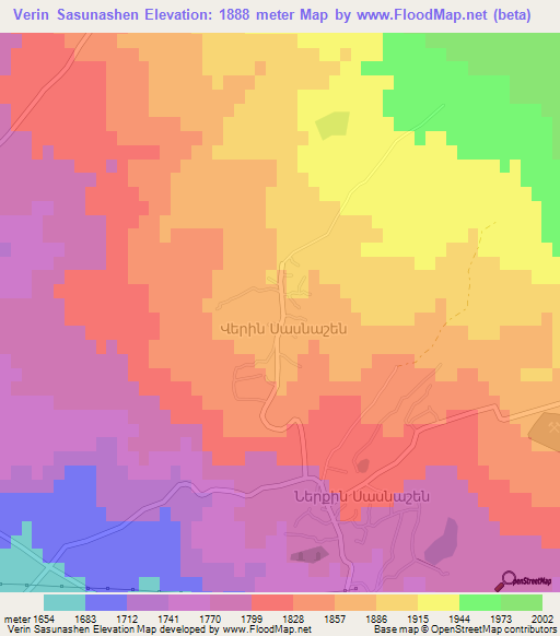 Verin Sasunashen,Armenia Elevation Map