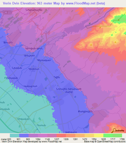 Verin Dvin,Armenia Elevation Map