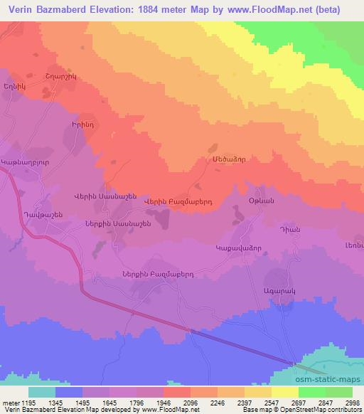 Verin Bazmaberd,Armenia Elevation Map