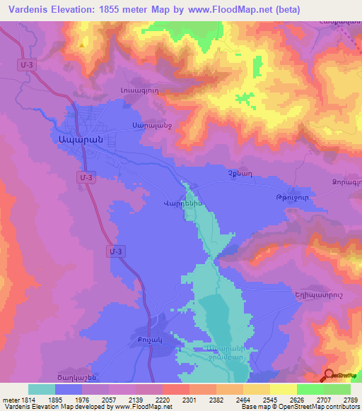 Vardenis,Armenia Elevation Map