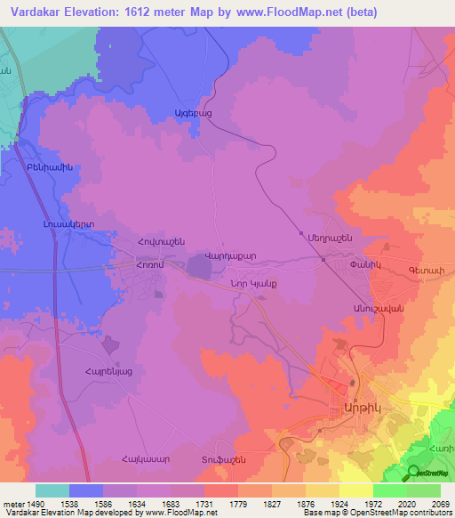 Vardakar,Armenia Elevation Map