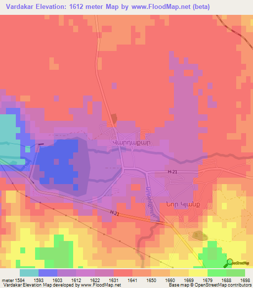 Vardakar,Armenia Elevation Map