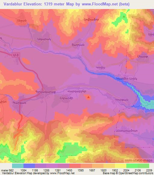 Vardablur,Armenia Elevation Map