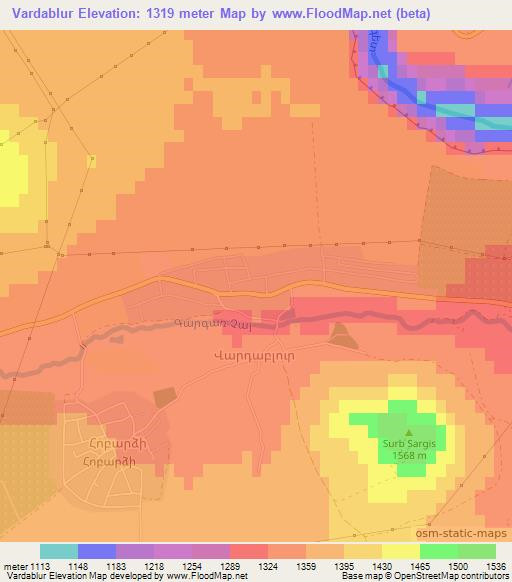 Vardablur,Armenia Elevation Map