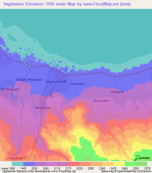 Vaghashen,Armenia Elevation Map