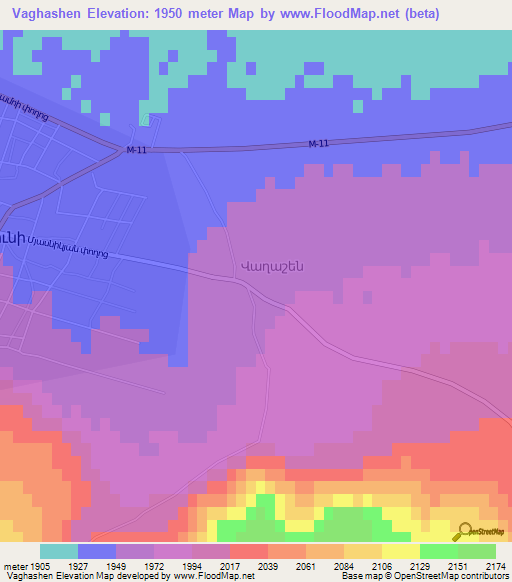 Vaghashen,Armenia Elevation Map