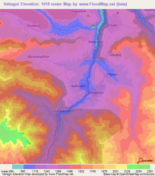 Vahagni,Armenia Elevation Map