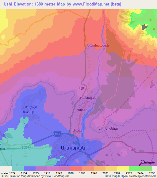 Ushi,Armenia Elevation Map
