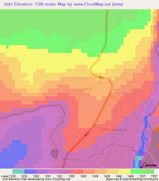 Ushi,Armenia Elevation Map