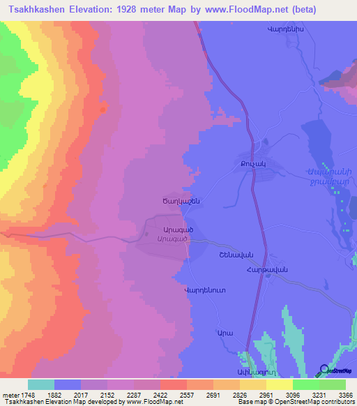 Tsakhkashen,Armenia Elevation Map