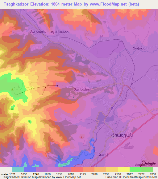 Tsaghkadzor,Armenia Elevation Map