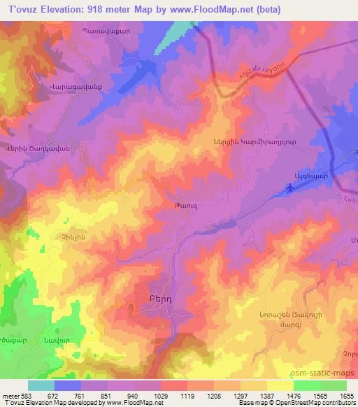 T'ovuz,Armenia Elevation Map