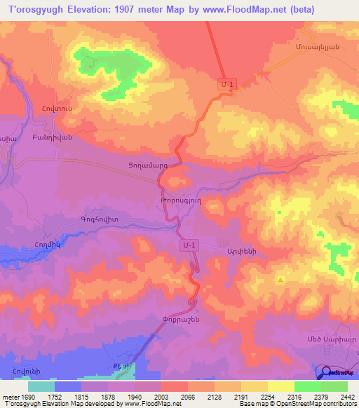 T'orosgyugh,Armenia Elevation Map