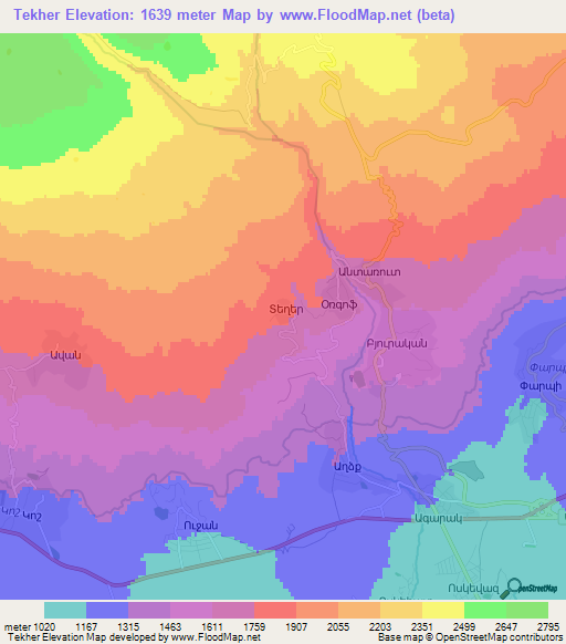 Tekher,Armenia Elevation Map