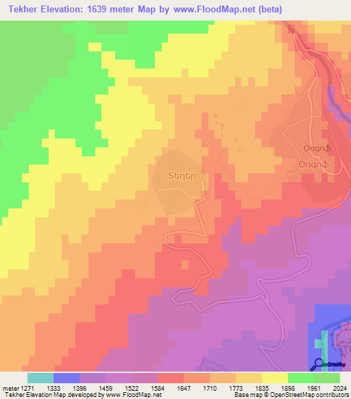 Tekher,Armenia Elevation Map