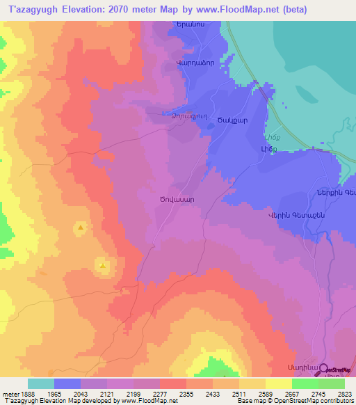T'azagyugh,Armenia Elevation Map