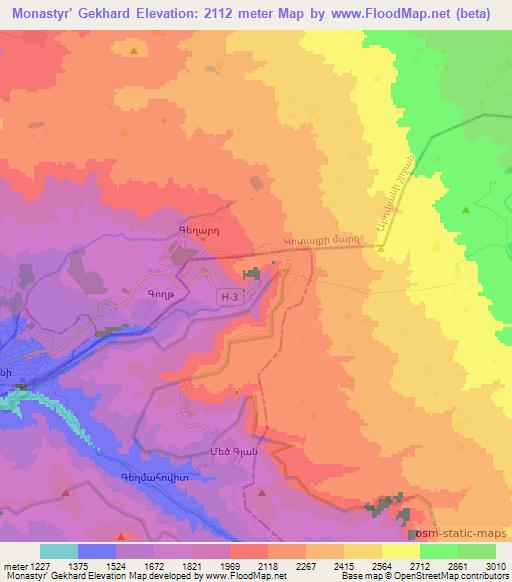 Monastyr' Gekhard,Armenia Elevation Map
