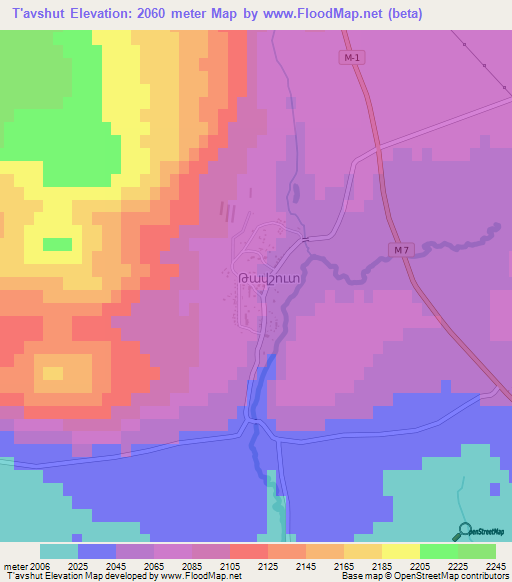 T'avshut,Armenia Elevation Map