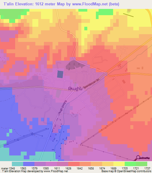T'alin,Armenia Elevation Map