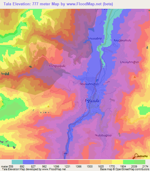 Tala,Armenia Elevation Map