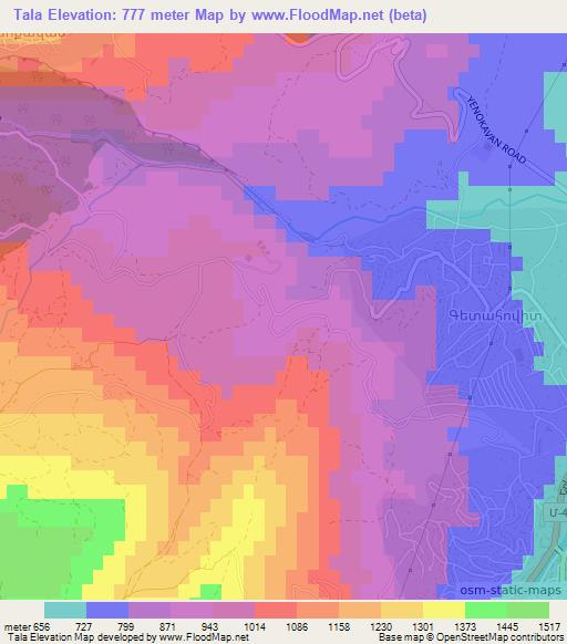 Tala,Armenia Elevation Map