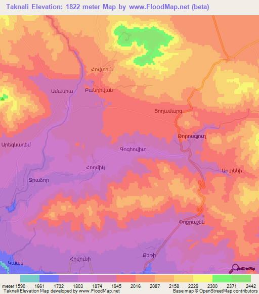 Taknali,Armenia Elevation Map