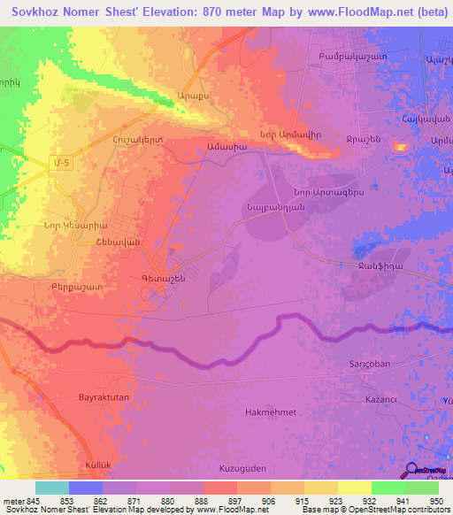 Sovkhoz Nomer Shest',Armenia Elevation Map