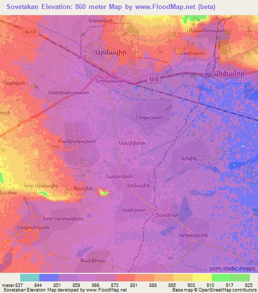 Sovetakan,Armenia Elevation Map