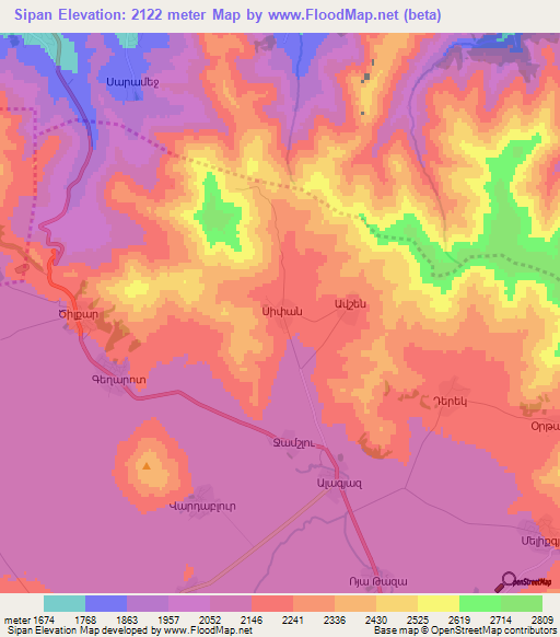 Sipan,Armenia Elevation Map