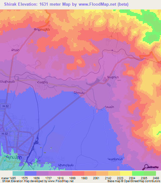 Shirak,Armenia Elevation Map