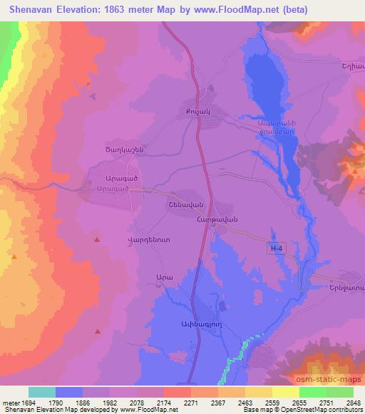 Shenavan,Armenia Elevation Map