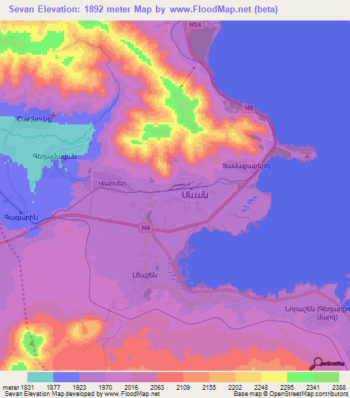 Sevan,Armenia Elevation Map