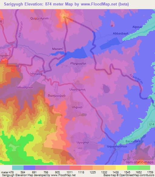 Sarigyugh,Armenia Elevation Map