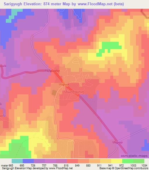Sarigyugh,Armenia Elevation Map