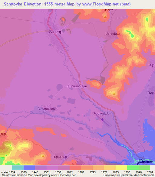 Saratovka,Armenia Elevation Map