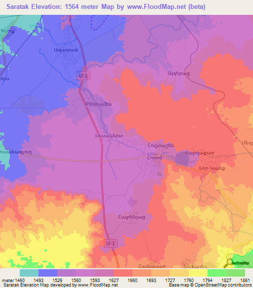 Saratak,Armenia Elevation Map