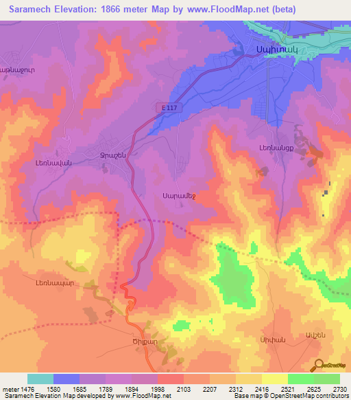 Saramech,Armenia Elevation Map