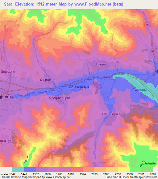 Saral,Armenia Elevation Map