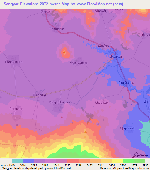 Sangyar,Armenia Elevation Map