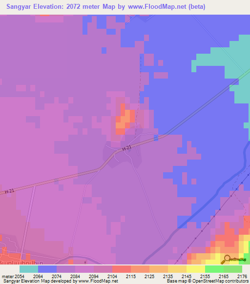 Sangyar,Armenia Elevation Map