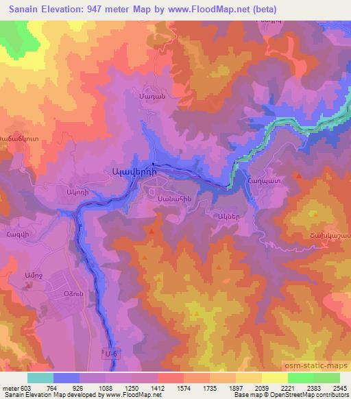 Sanain,Armenia Elevation Map