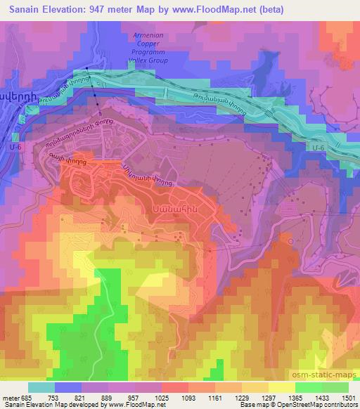 Sanain,Armenia Elevation Map